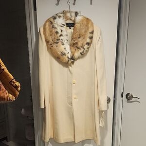 Fabulous Furs Cream Cape with Spotted Faux Fur Collar